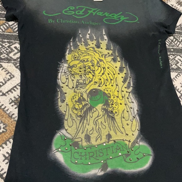 Ed hardy by Christian Audigier tiger jewled tshirt xs vintage - Picture 2 of 5